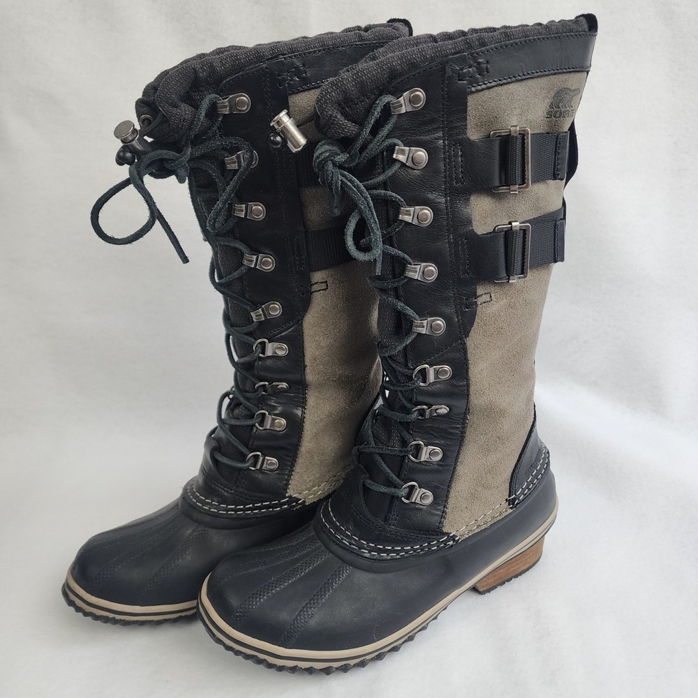 Sorel Conquest Carly II NL2273-010 Womens US 8.5 Snow Boot Black Mid Calf Winter